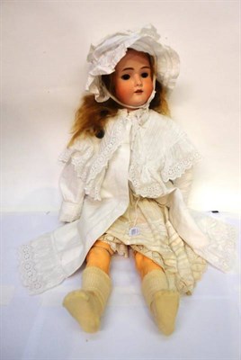 Lot 1006 - Large German Bisque Socket Head Doll impressed BSW to the reverse, with pierced ears, sleeping...