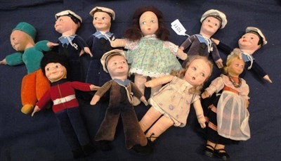 Lot 1011 - Ten Circa 1940's and Later Fabric Norah Wellings Dolls, including five sailor dolls, a soldier,...
