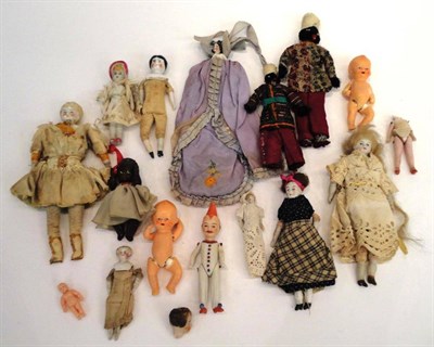 Lot 1014 - Assorted Miniature Dolls House Dolls including three china shoulder head dolls; five bisque...