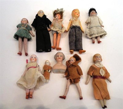 Lot 1015 - Nine Miniature Dolls House Dolls and a bisque shoulder head doll (10)