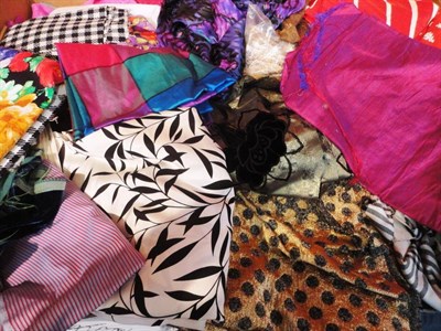 Lot 1023 - Assorted Lengths of Dress Fabrics including silks, cottons, metallic fabrics etc (six boxes)