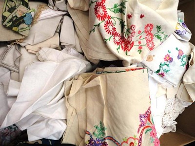 Lot 1035 - Assorted White Linen and Textiles including pyjama cases, embroidered table cloths, napkins,...