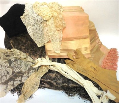 Lot 1054 - Assorted Shawls and Accessories, including a cream lace rectangular stole, decorated with...