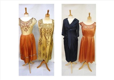 Lot 1069 - Assorted Circa 1960's and Later Evening Dresses including a cream satin embroidered cocktail dress