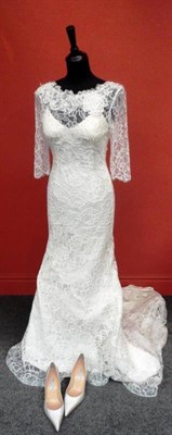 Lot 1073 - Modern Elizabeth Fillmore Lace Mounted Wedding Dress of bias cut design, with three quarter...