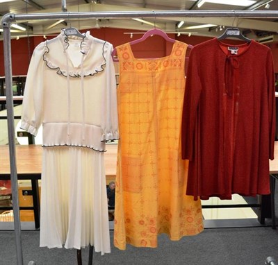 Lot 1083 - Assorted 1970's Costume, including Horrockses Fashion sleeveless dress; rust coloured velvet jacket