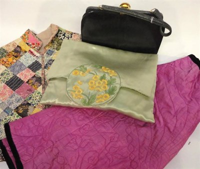 Lot 1125 - Assorted Costume and Accessories including a Mappin and Webb navy lizard skin handbag with...