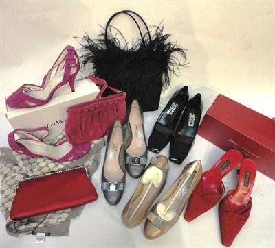 Lot 1126 - Assorted Modern Shoes and Handbags including a pair of Salvatore Ferragamo Shoes in a metallic...