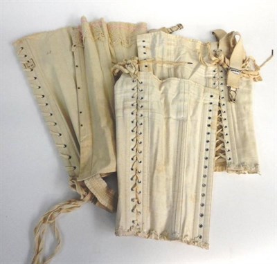 Lot 1133 - JB Side Spring Model 1009 Cotton Corset with zig zag shaped button hooks; and a French Linen Corset