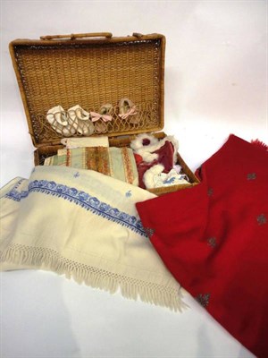 Lot 1134 - Assorted Dolls Clothing, Red Wool Shawl embroidered in green and a similar style smaller...