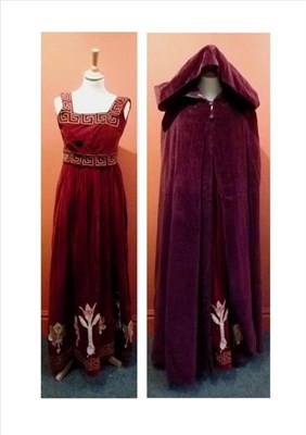 Lot 1158 - Early 20th Century Theatrical Costume comprising a dark red velvet dress with gold braid applied in