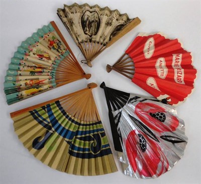 Lot 1179 - Five Assorted 20th Century Paper Advertising Fans including 'Trocadero Restaurant', 'Parfum...