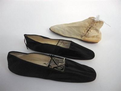 Lot 1181 - Pair of Early 19th Century Black Silk Shoes, stamped to the inside McMillan, 104 Jermyn Street,...