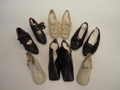 Lot 1182 - Assorted 19th Century and Later Children's Shoes, including three black leather pairs, cream...