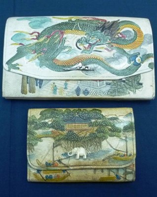 Lot 1183 - Two Circa 1920's Japanese Clutch Bags, of pressed and painted leather with fabric linings