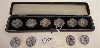 Lot 1187 - Set of Art Nouveau Silver Buttons of Maidens Birmingham 1902, in a fitted case; Set of Four...