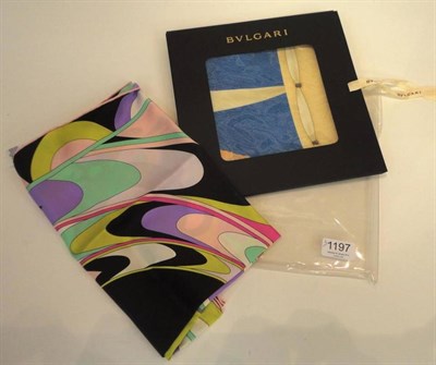 Lot 1197 - Bulgari Silk Scarf 'Topkapi' within a cream border, original packaging, 88cm square; and a...