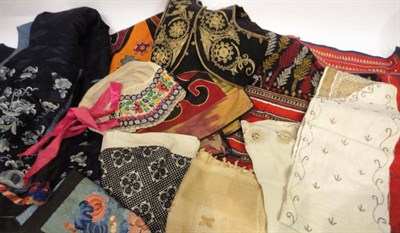 Lot 1205 - Assorted Eastern Embroidered Textiles and Costume including a blue silk Chinese embroidered...