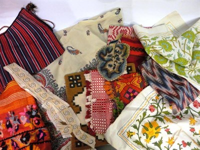 Lot 1212 - Assorted Woven and Eastern Textiles and Panels, including a cream printed paisley shawl, 180cm...