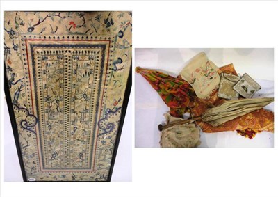 Lot 1215 - Assorted Woven Textiles, Costume Fragments, Embroidered Panels including a red and cream woven...