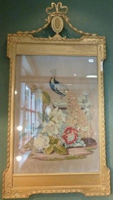 Lot 1227 - Framed Wool and Silk Work Picture of a Standing Peacock, amongst flowers and foliage, within a...