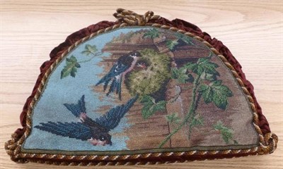 Lot 1228 - A Victorian Tea Cosy with a bead work picture to both sides depicting swallows, with a velvet...