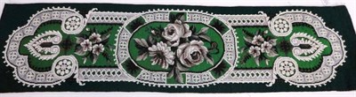 Lot 1229 - Victorian Green Wool Work Table Runner with floral beadwork decoration, 105cm by 27cm