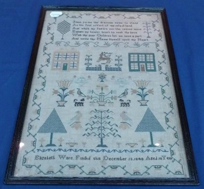 Lot 1234 - Framed Sampler Worked By Elizabeth Ware, Aged 10 Dated 1848, with religious verse to the top,...