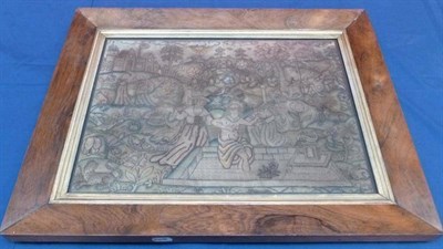 Lot 1242 - Late 17th Century Silk Work Picture Depicting Susanna and the Elders, as she bathes in the...