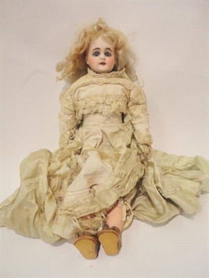Lot 1006 - Bisque Socket Shoulder Head Doll, with large sleeping blue eyes, open mouth, original blonde...