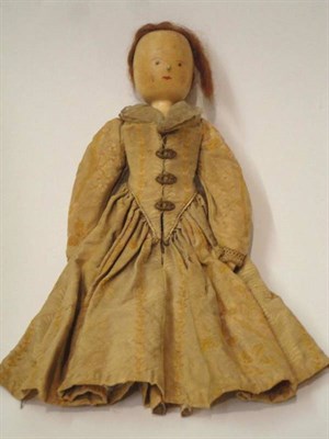 Lot 1010 - 19th Century Carved Shoulder Head Wooden Jointed Doll, with painted features, wig, painted...