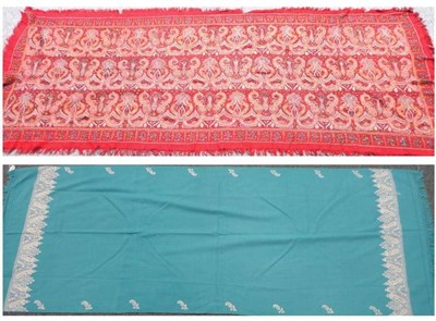 Lot 1030 - Possibly Indian Red Wool Shawl, hand woven in paisley motifs within a foliate border, 88cm by...