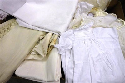 Lot 1033 - Assorted White Linens, Textiles, embroidered textiles, children's costume and other items (four...