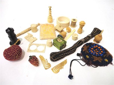 Lot 1039 - Assorted 19th Century and Later Sewing Accessories, including bone and ivory bodkin holders,...