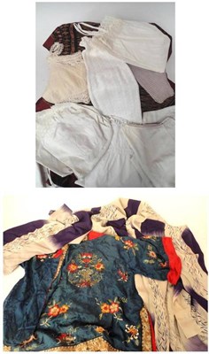 Lot 1051 - Assorted Costume including a black silk crepe day dress, Chinese embroidered silk jacket,...