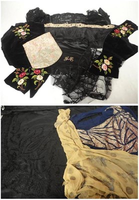 Lot 1065 - Assorted 19th Century and Later Costume Fragments and Accessories including three black velvet...