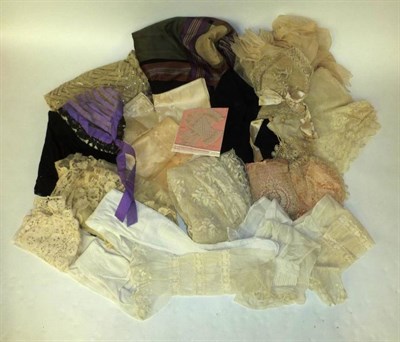 Lot 1070 - Assorted Costume Accessories including a white Assuit shawl (a.f.); silk shawl; various cuffs,...