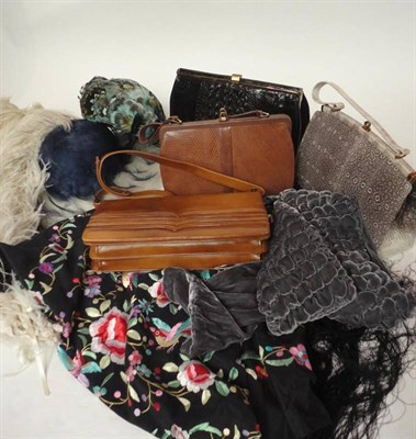 Lot 1079 - Assorted Modern Costume Accessories including scarves, shawls, furs, handbags, shoes, feather...