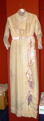 Lot 1082 - Edwardian Cream Silk Wedding Dress; assorted white cotton night dresses, aprons, embroidered...