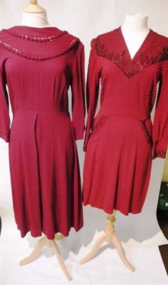 Lot 1137 - Circa 1940's and Later Costume including red crepe dress with detailing to the round neck,...