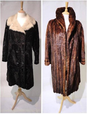 Lot 1142 - Mink Coat and Black Fur Double Breasted Coat with white fur collar (2)