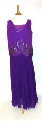 Lot 1145 - Assorted Circa 1920's and Later Evening Dresses including a purple chiffon shift dress with...