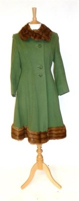 Lot 1148 - Circa 1930's and Later Costume including a Green Wool Coat with fur collar and hem; Blue V-Neck...