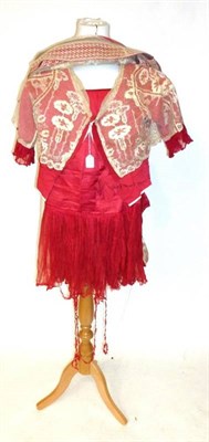 Lot 1162 - Edwardian Two Piece Red Silk Dress, comprising a red silk shift dress with a red chiffon...