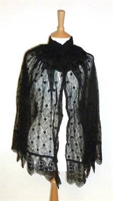 Lot 1172 - Victorian Black Velvet Gents Cape/Coat with beaded appliques and lace trims to the lapels and...