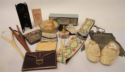 Lot 1197 - Assorted Items including a Plated Mesh Purse; Double Heart Shaped Buckle on a floral fabric...