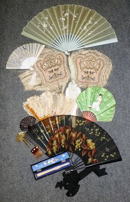 Lot 1198 - Assorted Fans and Accessories including a Jamaican fan with dried fern to the mount, in...