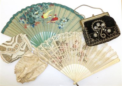 Lot 1206 - Assorted Circa 1920's and Later Costume Accessories including bead work purses; cream silk...