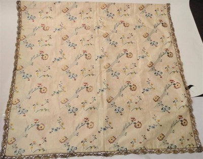 Lot 1214 - 19th Century Cream Silk Panel Woven With Flowers, with a pink backing cloth and edged with gilt...