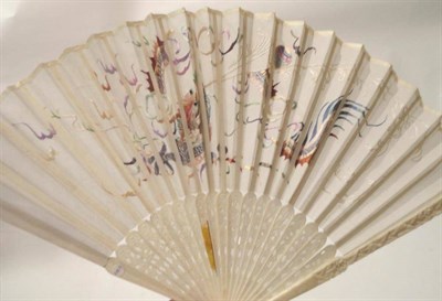 Lot 1220 - Early 20th Century Chinese Ivory Fan with an embroidered fabric mount decorated with dragons,...